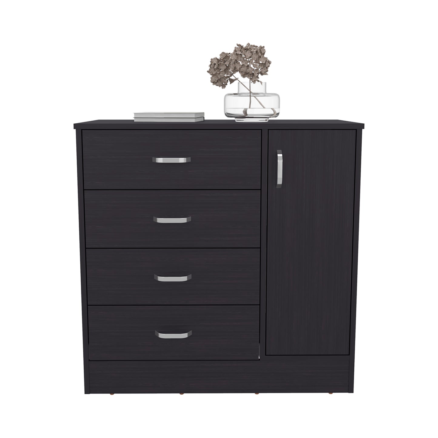 Black Wengue Dresser - 1 Door, 4 Drawers, Storage for Bedroom