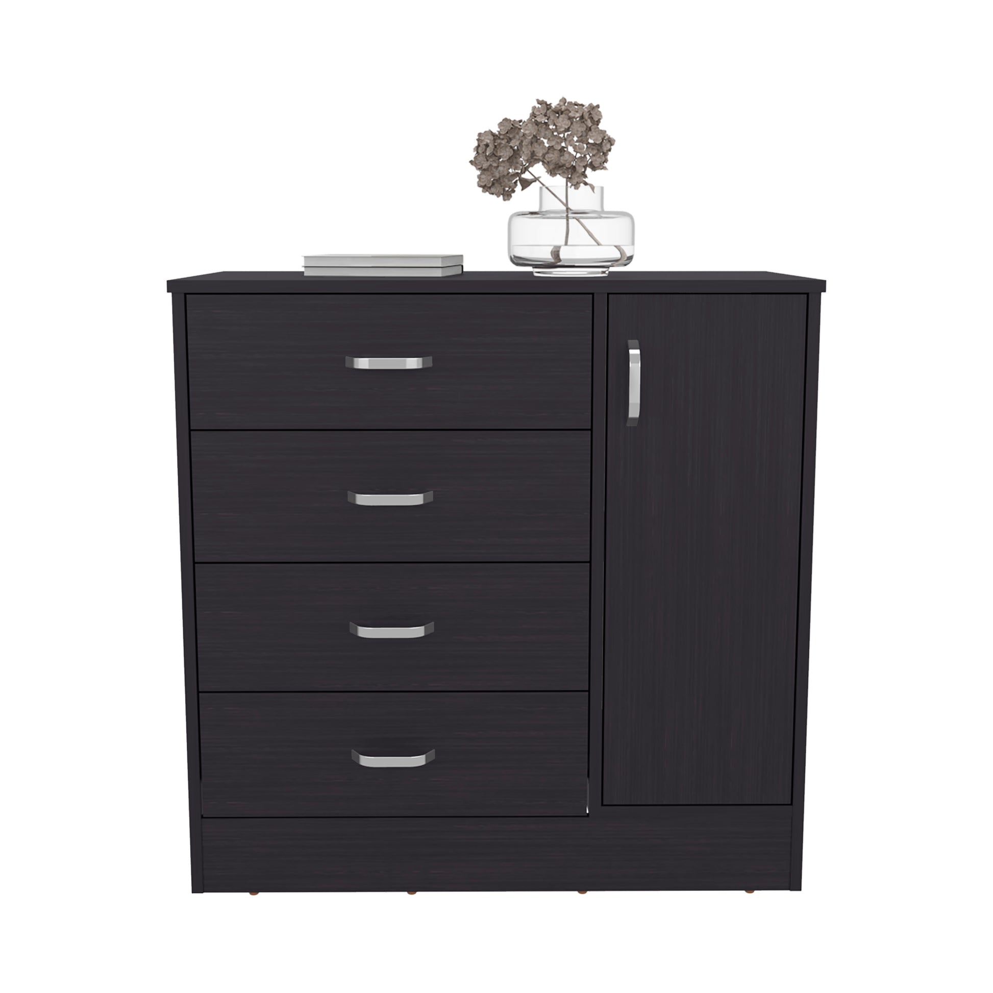 Black Wengue Dresser - 1 Door, 4 Drawers, Storage for Bedroom