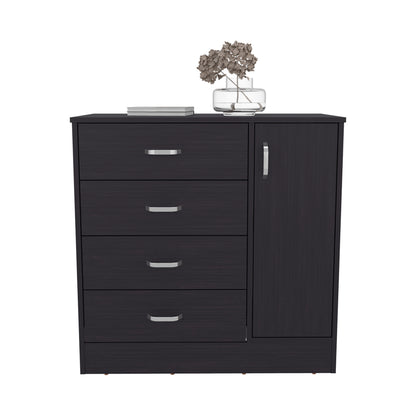 Black Wengue Dresser - 1 Door, 4 Drawers, Storage for Bedroom