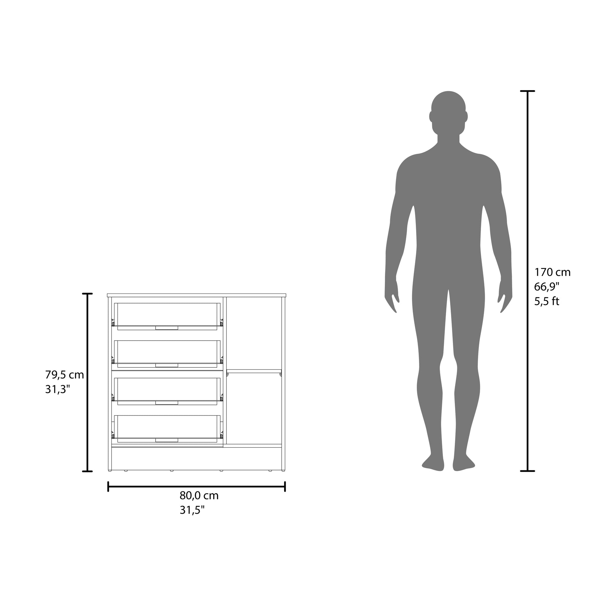 Black Wengue Dresser - 1 Door, 4 Drawers, Storage for Bedroom
