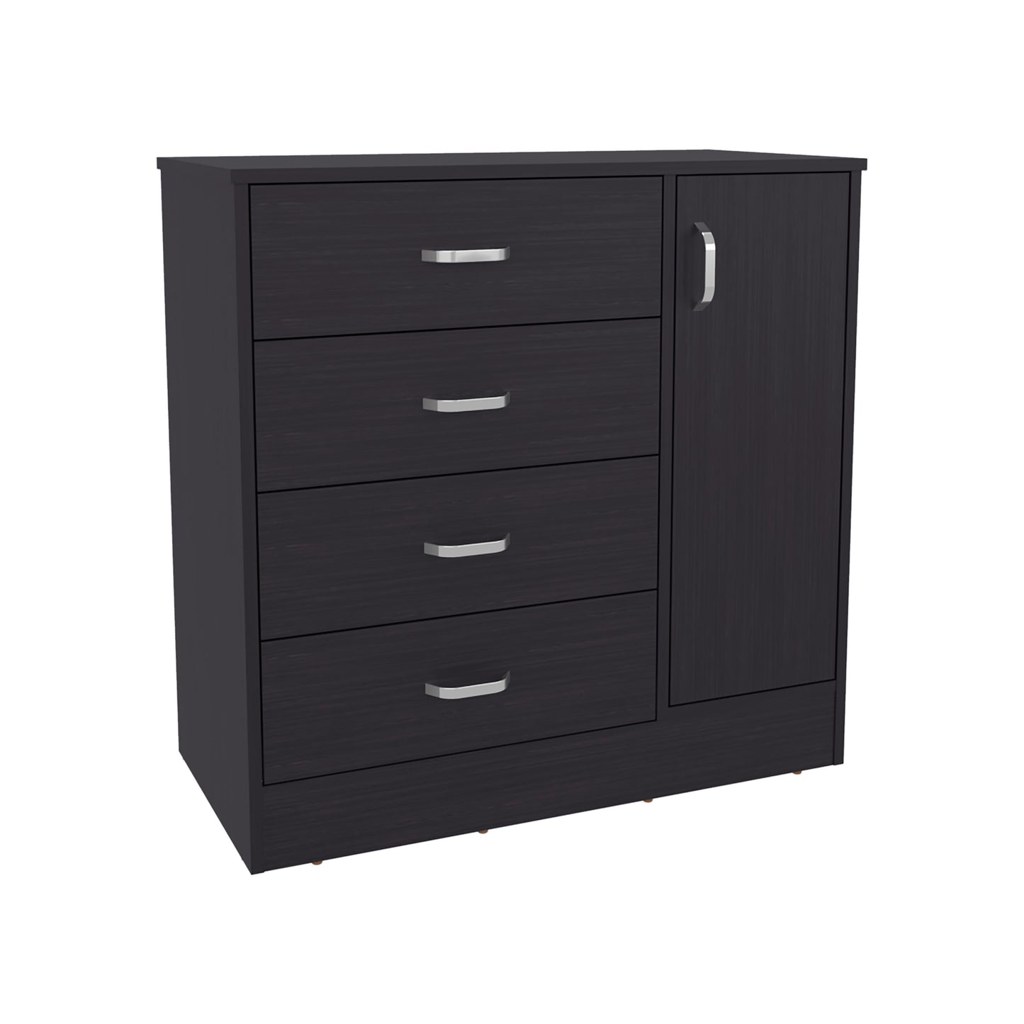 Black Wengue Dresser - 1 Door, 4 Drawers, Storage for Bedroom