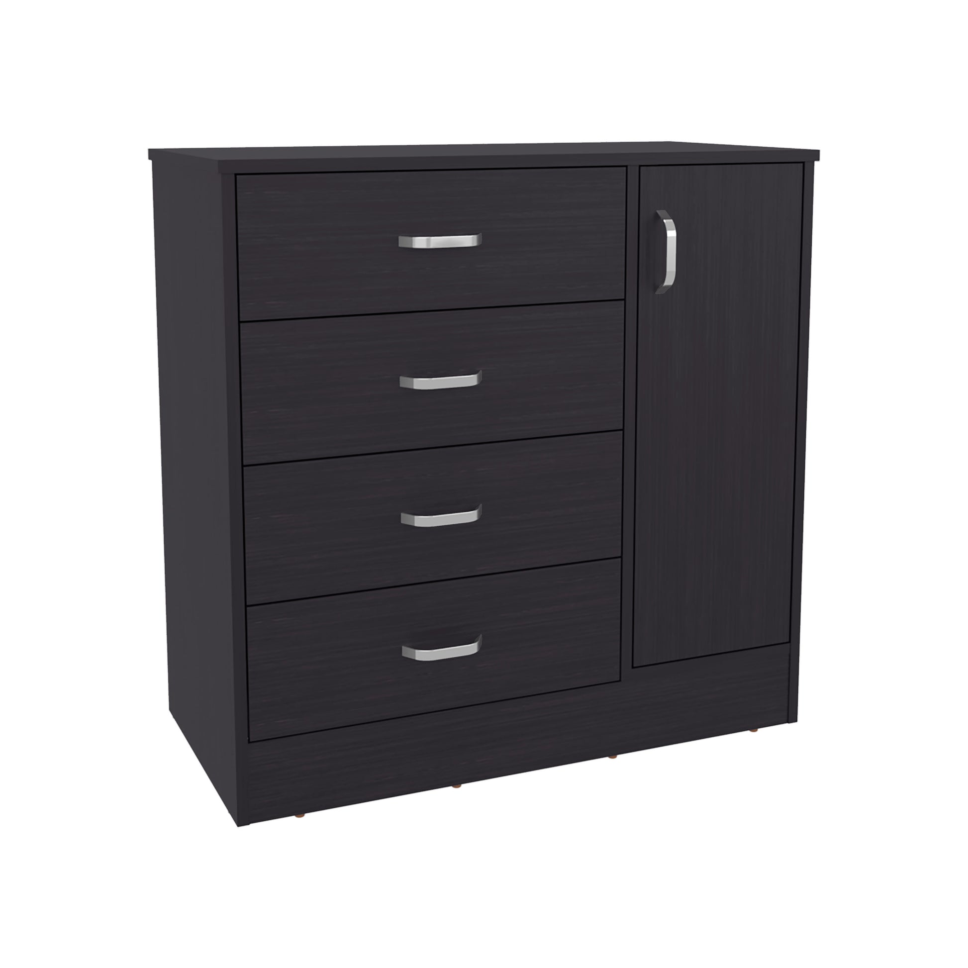 Black Wengue Dresser - 1 Door, 4 Drawers, Storage for Bedroom