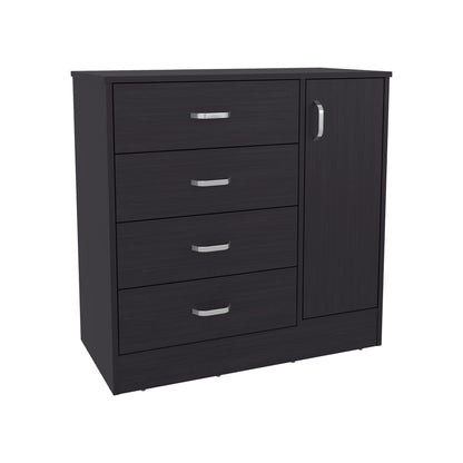 Black Wengue Dresser - 1 Door, 4 Drawers, Storage for Bedroom