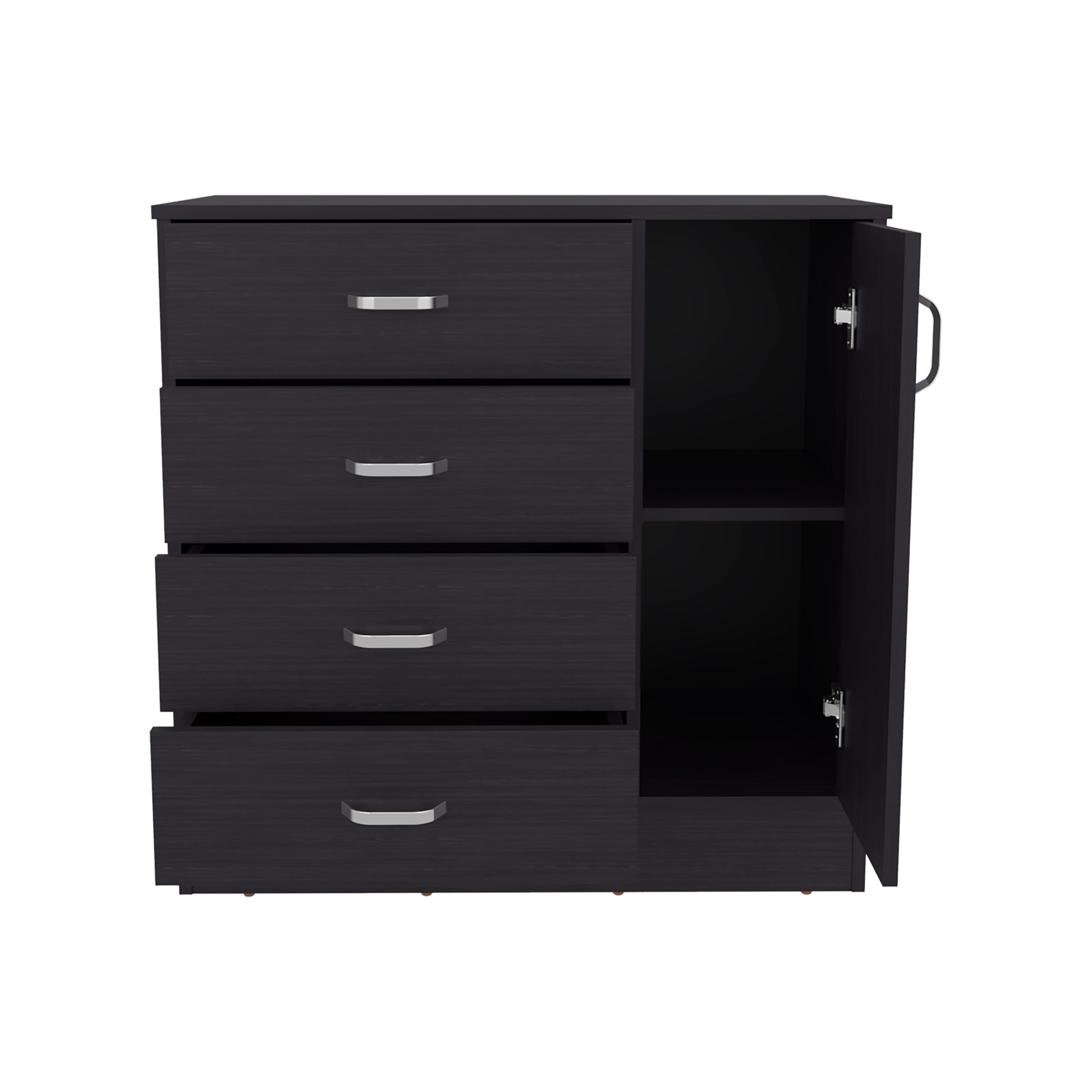 Black Wengue Dresser - 1 Door, 4 Drawers, Storage for Bedroom