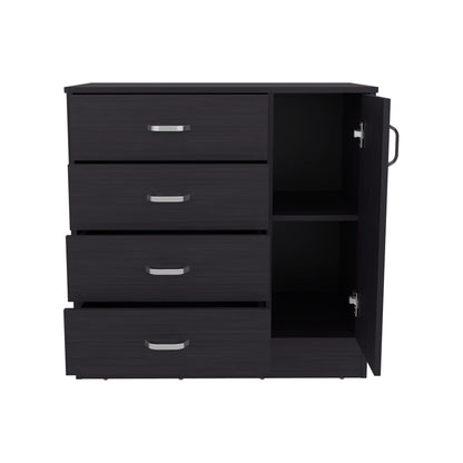 Black Wengue Dresser - 1 Door, 4 Drawers, Storage for Bedroom