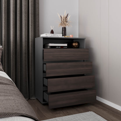 Multi-Colored 4 Drawer Dresser with Shelf - Matt Gray Dark Oak