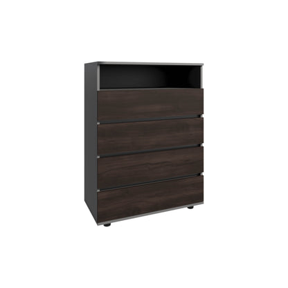 Multi-Colored 4 Drawer Dresser with Shelf - Matt Gray Dark Oak