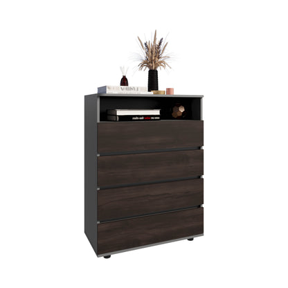 Multi-Colored 4 Drawer Dresser with Shelf - Matt Gray Dark Oak