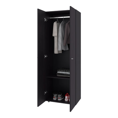 Black Bedroom Armoire - 66.9" Tall, 2 Doors & Shelves