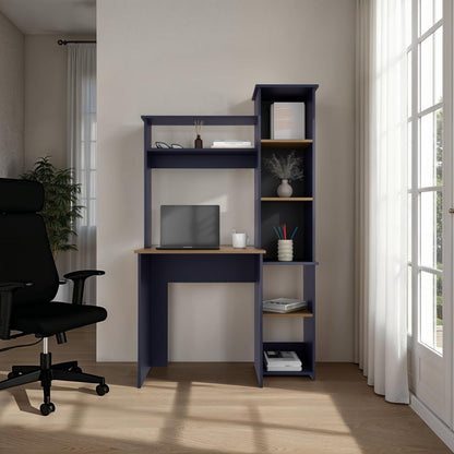 Desk 64" H, 7 Shelves, Alby Blue / Natural Oak - Home Office