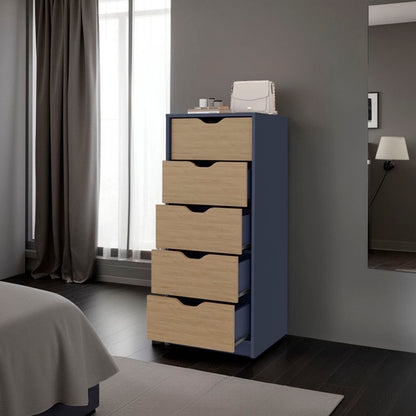 Blue Engineered Wood Dresser - 42.4" Tall 5 Drawers for Bedroom