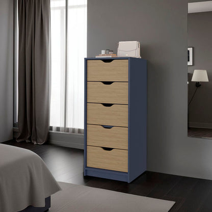 Dresser 42.4" H, 1 Drawer, 5 Shelves, Alby Blue / Natural Oak - Bedroom