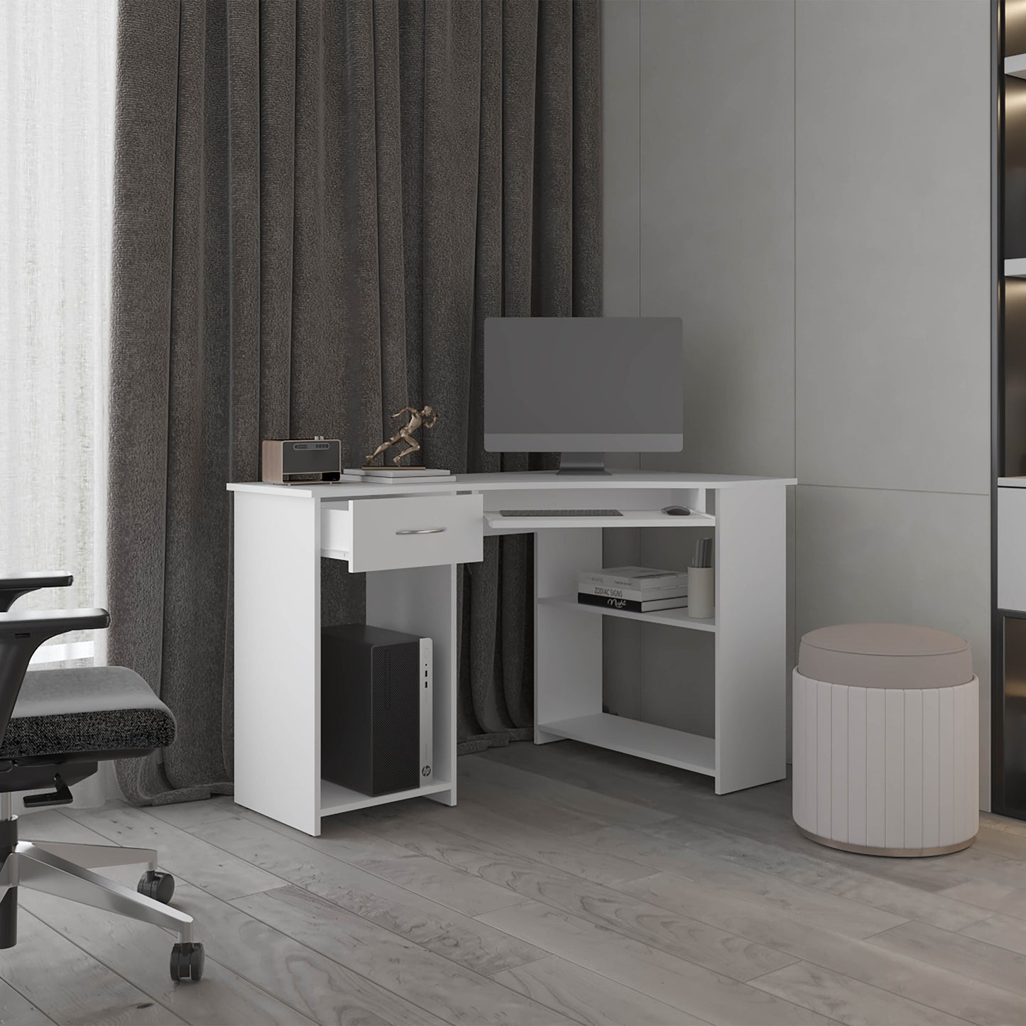 White Corner Desk - 29.5" H, 47.2" W Office Table for Home Office
