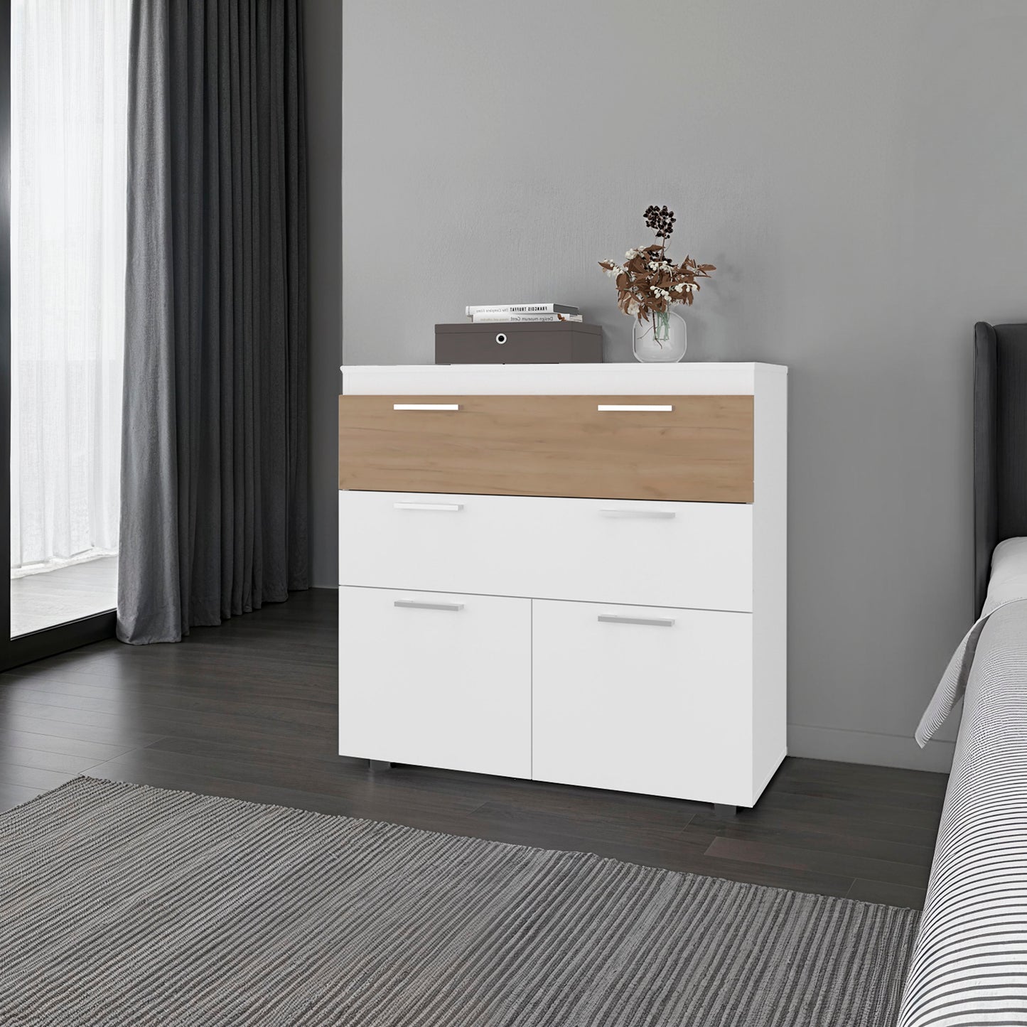 White Natural Wood Dresser - 34.6" Wide Storage