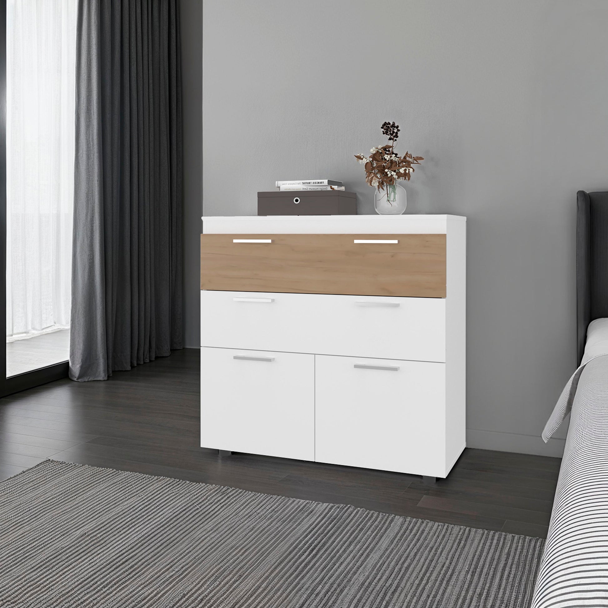 White Natural Wood Dresser - 34.6" Wide Storage