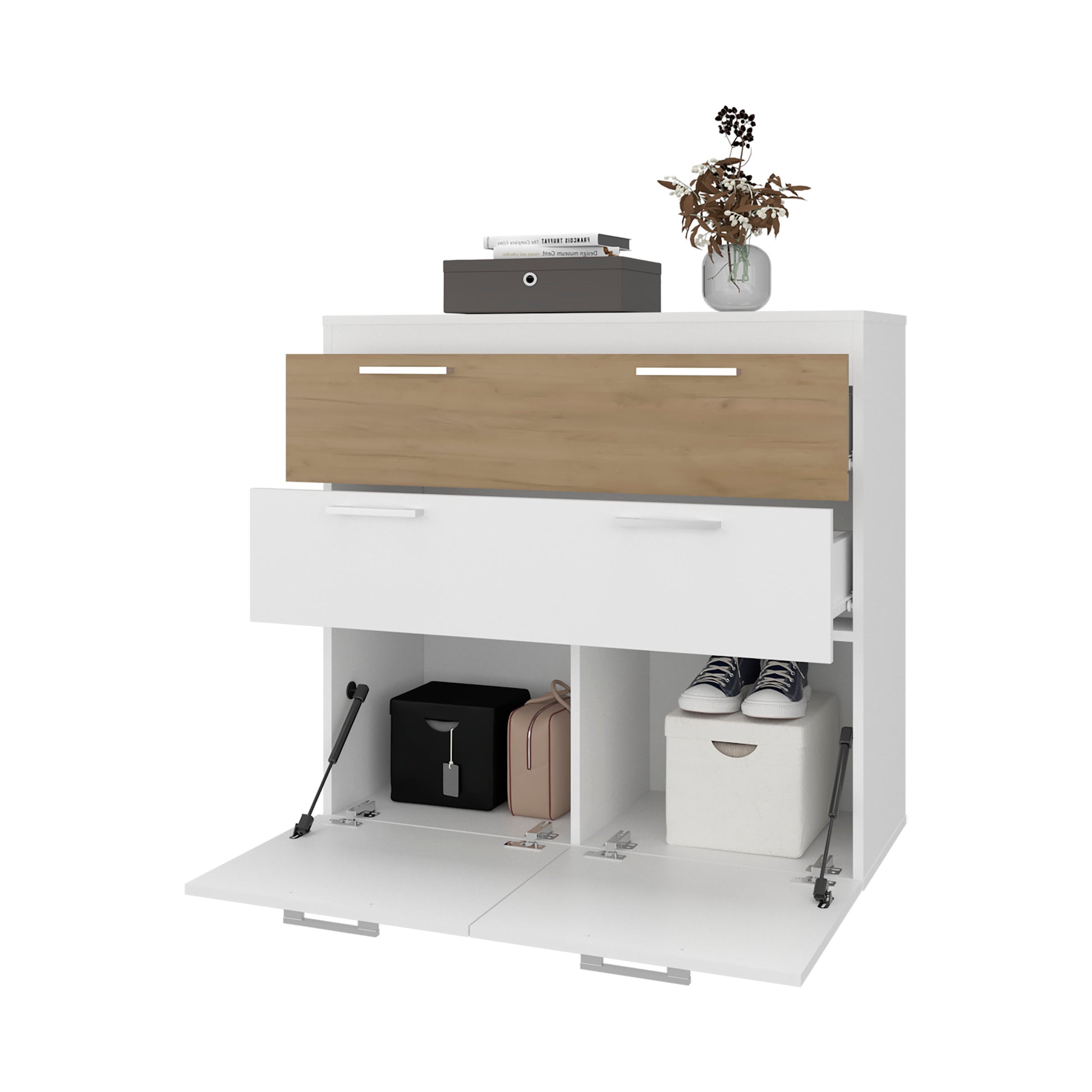 White Natural Wood Dresser - 34.6" Wide Storage