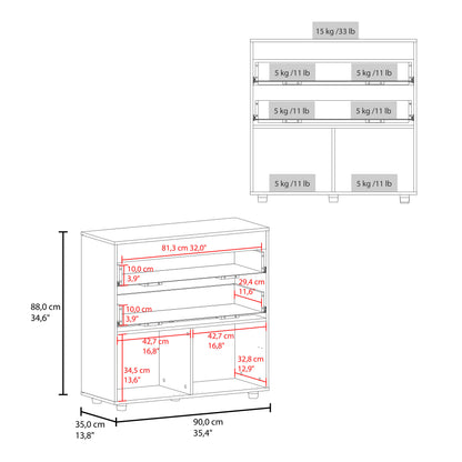 White Natural Wood Dresser - 34.6" Wide Storage