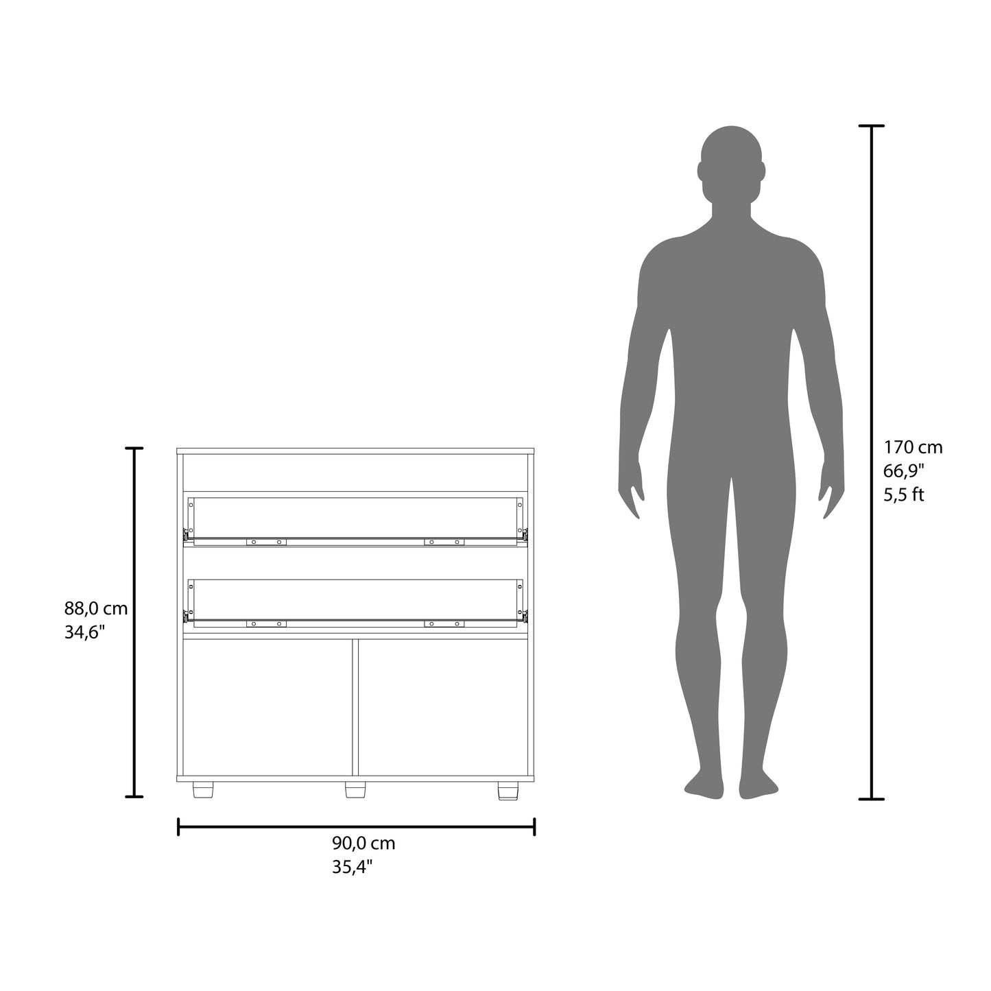 White Natural Wood Dresser - 34.6" Wide Storage