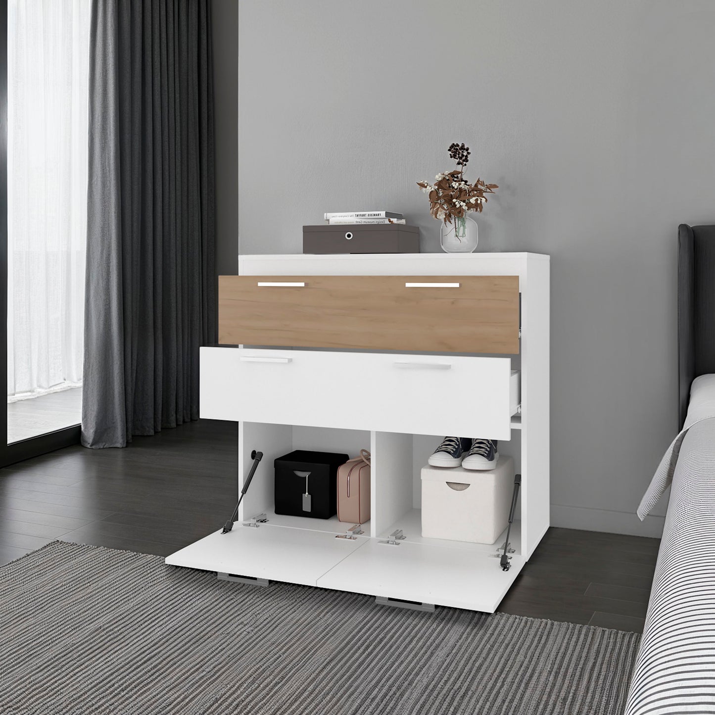 White Natural Wood Dresser - 34.6" Wide Storage