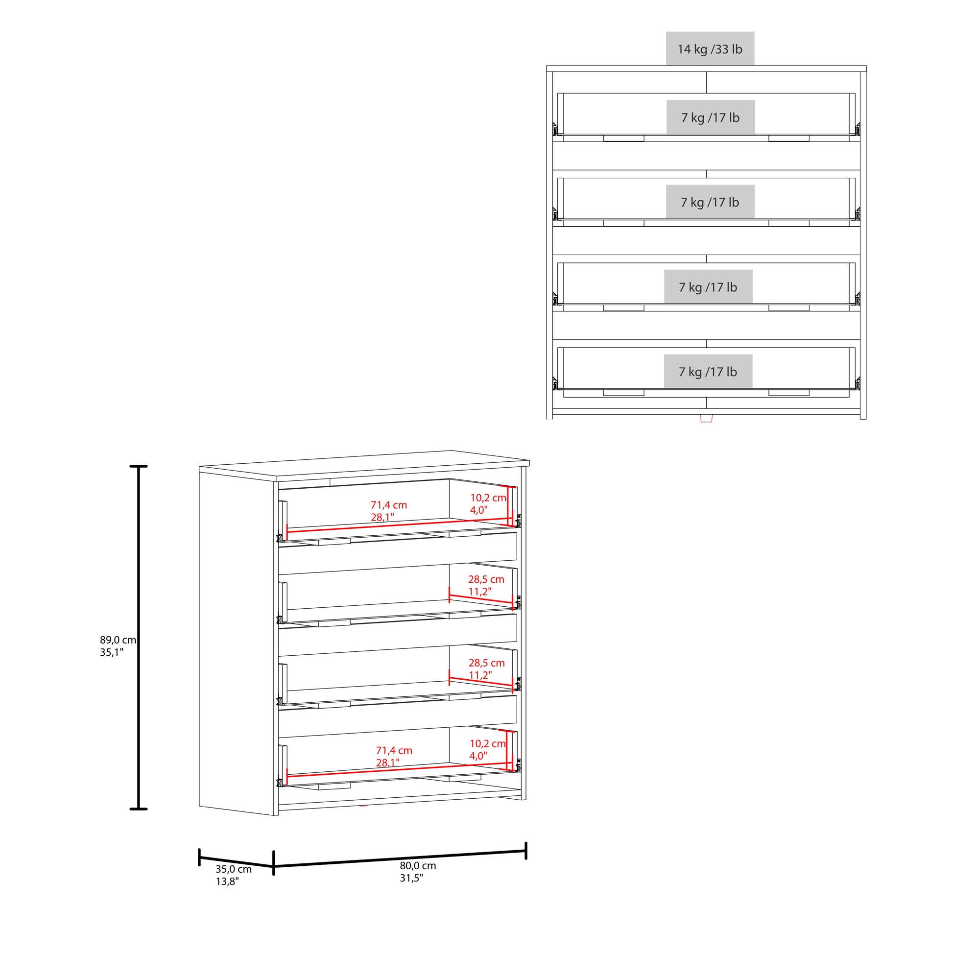 Natural Engineered Wood Dresser - 35.1" 4 Drawer Chest