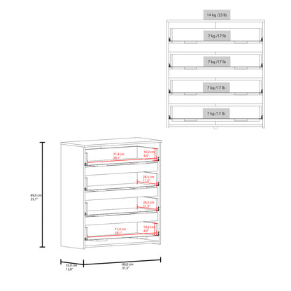 Black Engineered Wood Dresser - 4 Drawers, 35.1" Wide for Bedroom