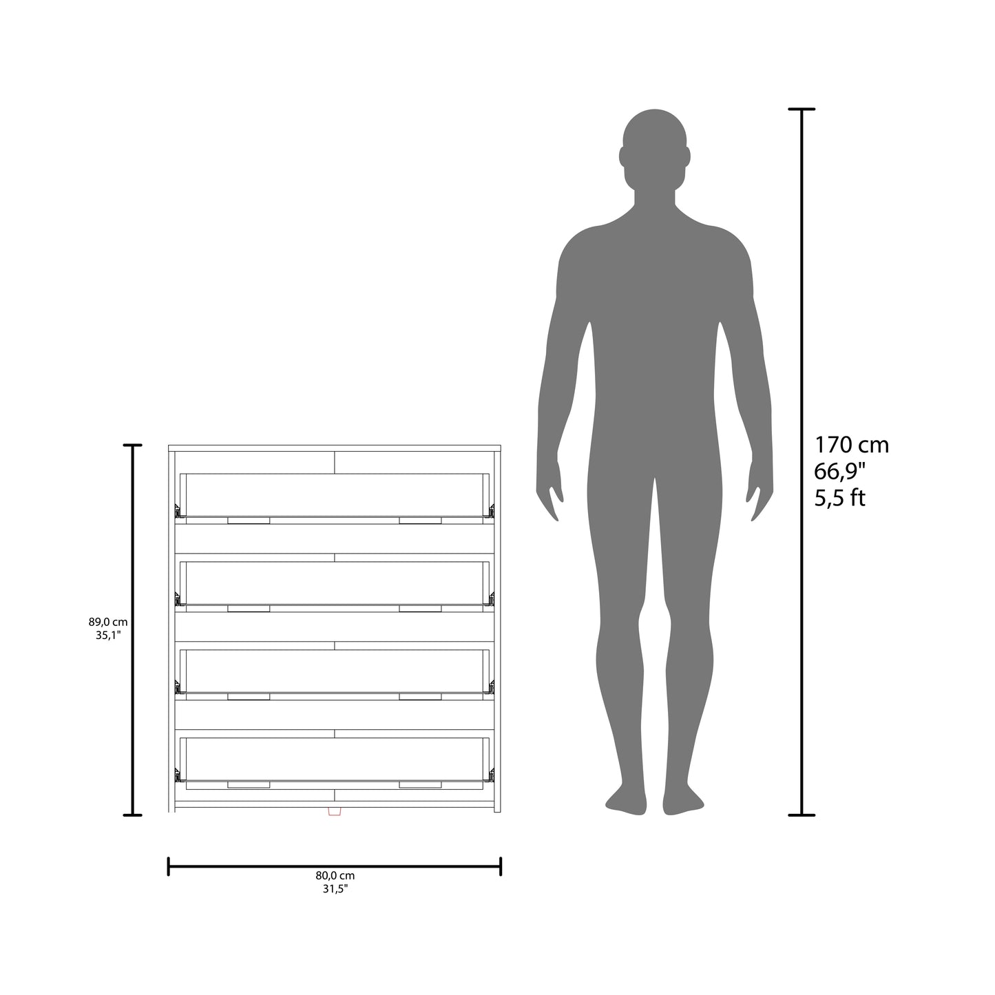 Black Engineered Wood Dresser - 4 Drawers, 35.1" Wide for Bedroom
