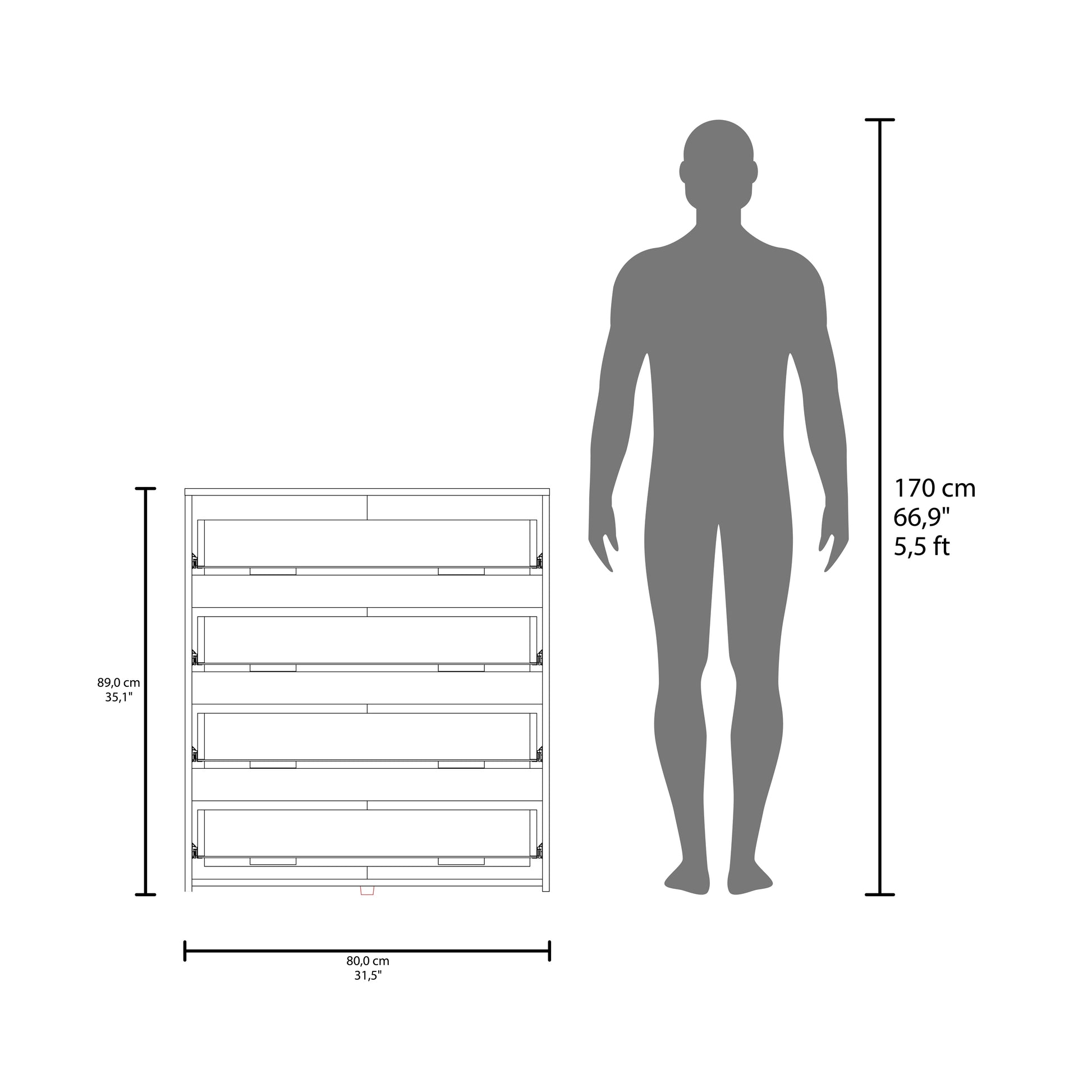Black Engineered Wood Dresser - 4 Drawers, 35.1" Wide for Bedroom