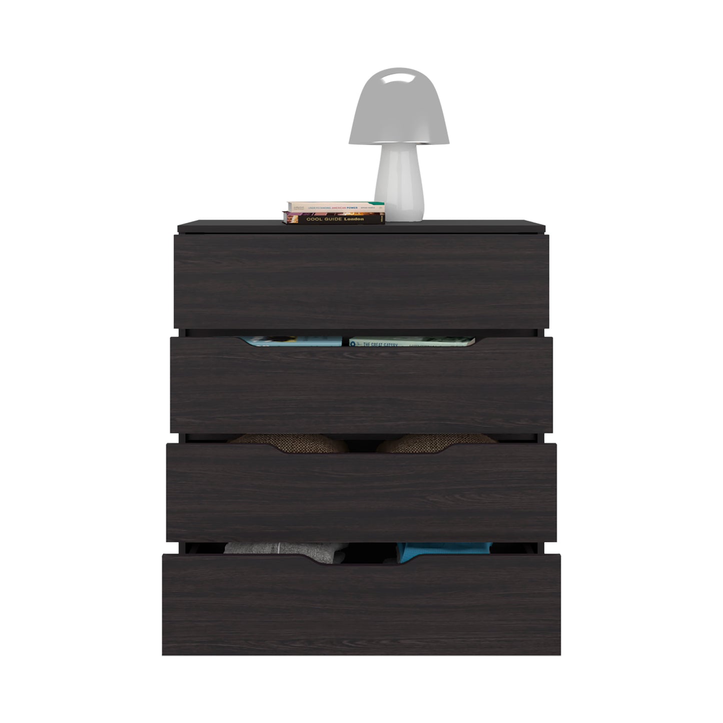 Black Engineered Wood Dresser - 4 Drawers, 35.1" Wide for Bedroom