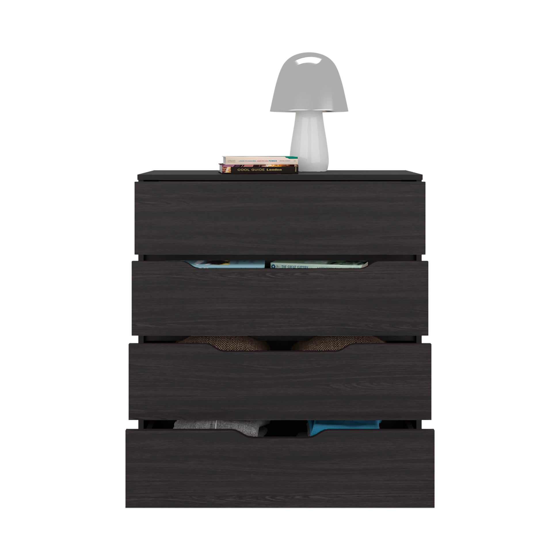 Black Engineered Wood Dresser - 4 Drawers, 35.1" Wide for Bedroom