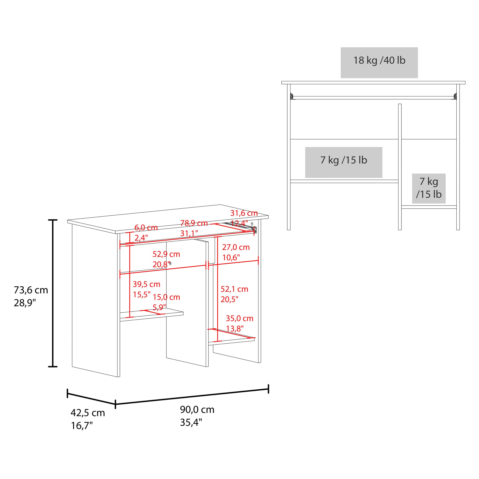 White Computer Desk with Keyboard Tray & Storage for Home Office