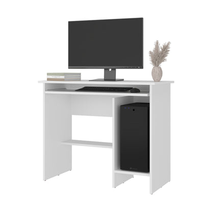 White Computer Desk with Keyboard Tray & Storage for Home Office