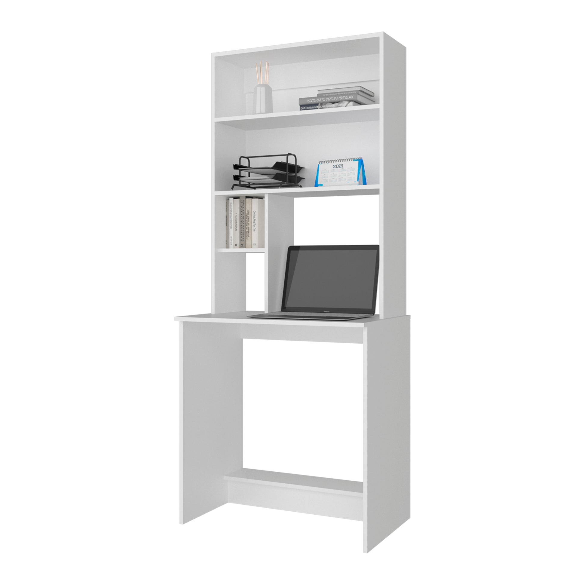 White Computer Desk with Storage Shelves - 71" Workspace