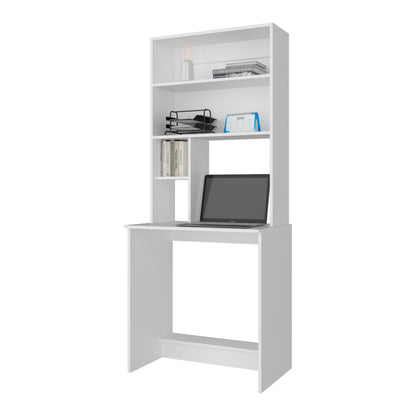 White Computer Desk with Storage Shelves - 71" Workspace