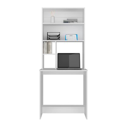 White Computer Desk with Storage Shelves - 71" Workspace