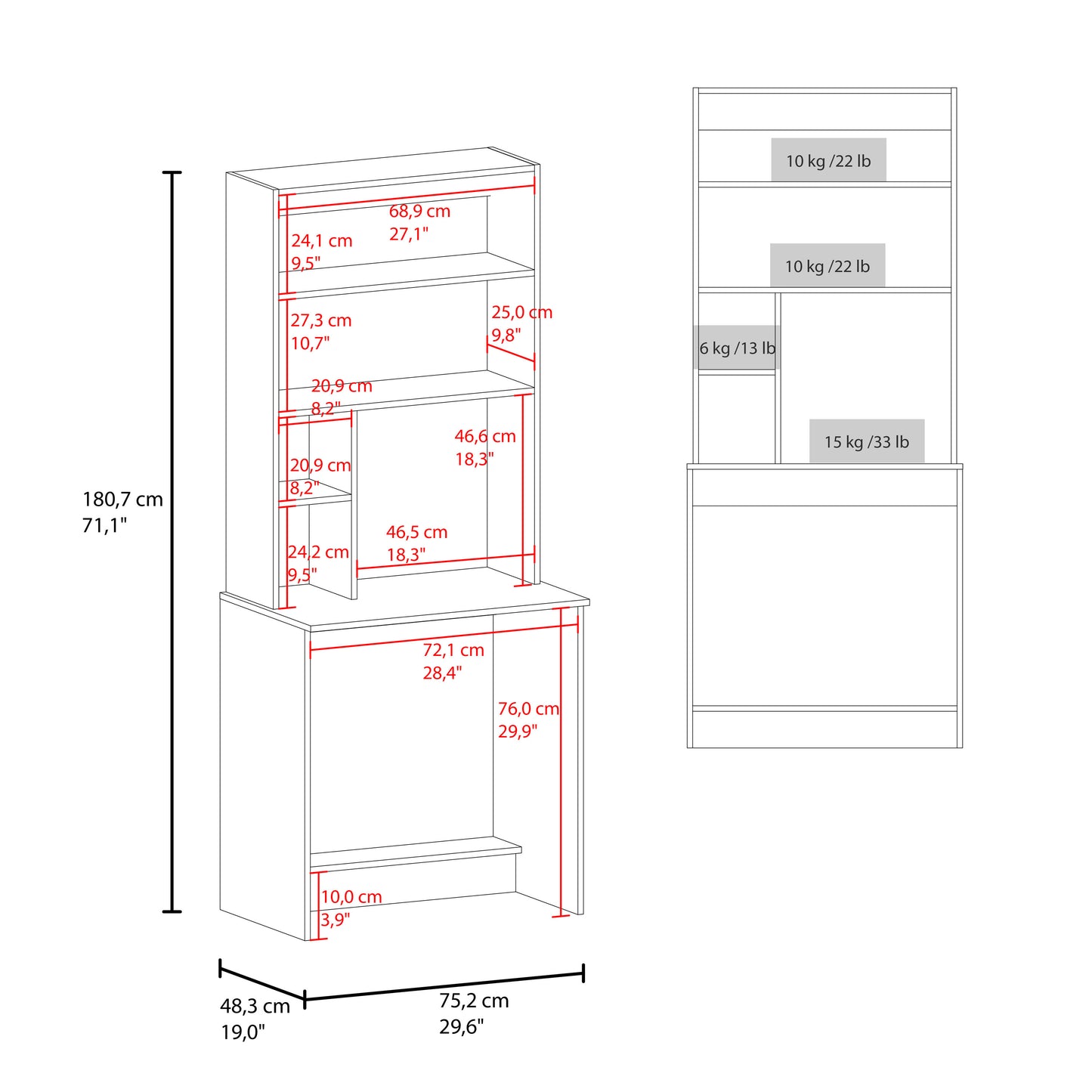 White Computer Desk with Storage Shelves - 71" Workspace