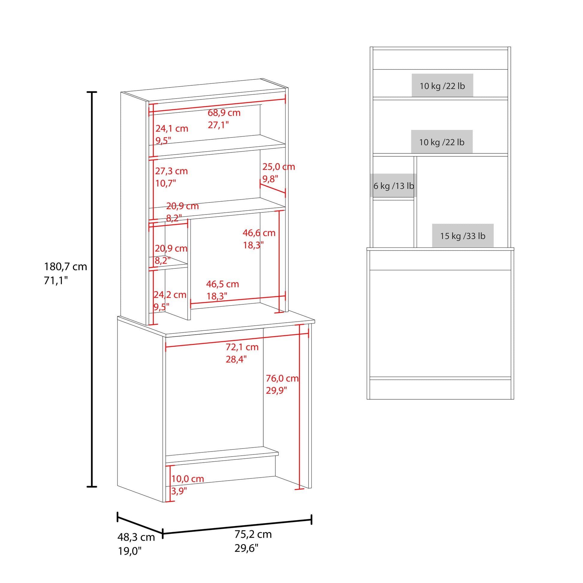 White Computer Desk with Storage Shelves - 71" Workspace