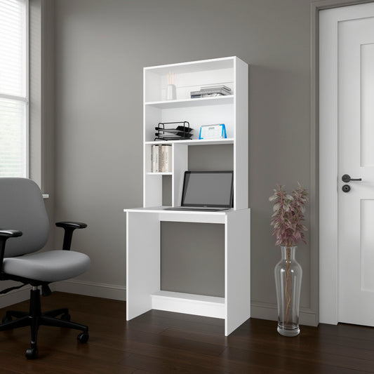 Motley Computer Hutch Desk, Lower Shelf, Four Shelves, White