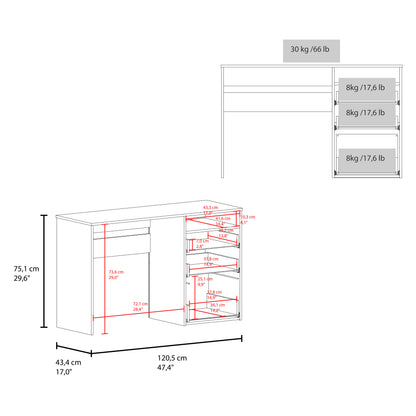 White 3-Drawer Computer Desk with Storage Shelf for Home Office