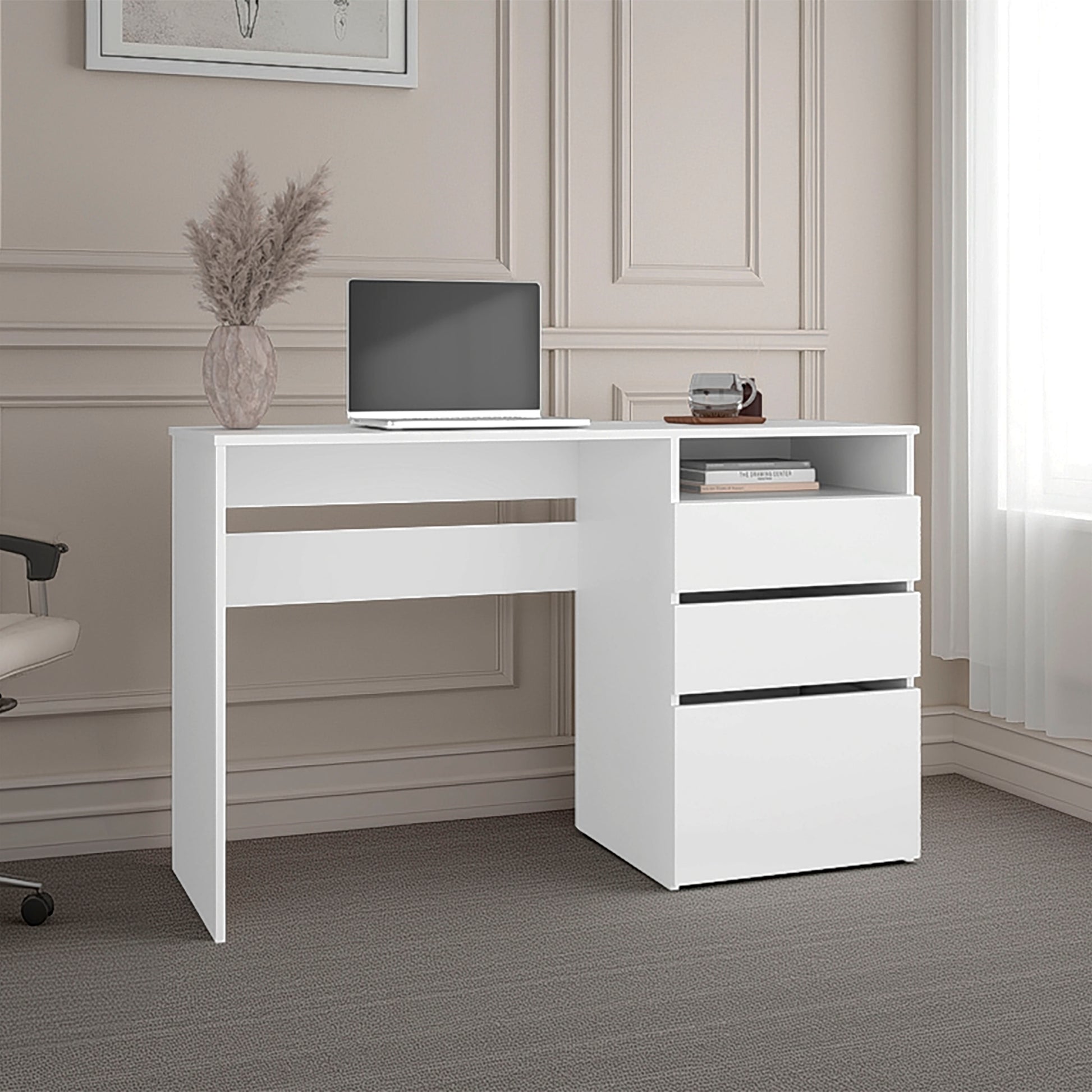 Kenai 3 Drawers Computer Desk, One Shelf, White