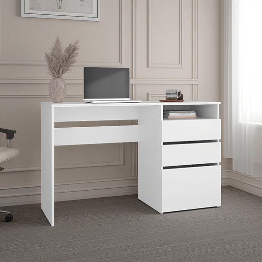Kenai 3 Drawers Computer Desk, One Shelf, White