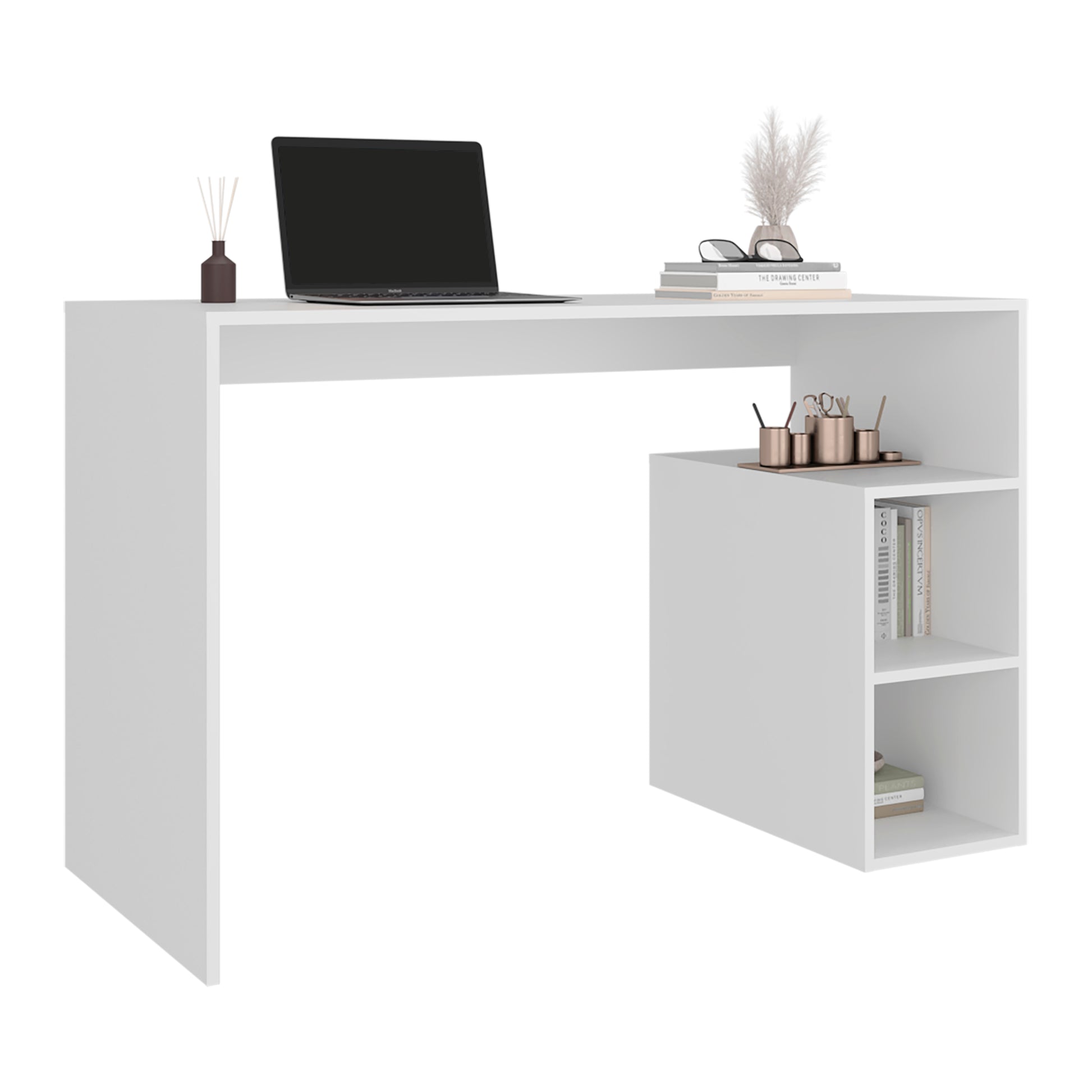 White Benson Desk - 3 Shelf Storage Workstation for Home Office
