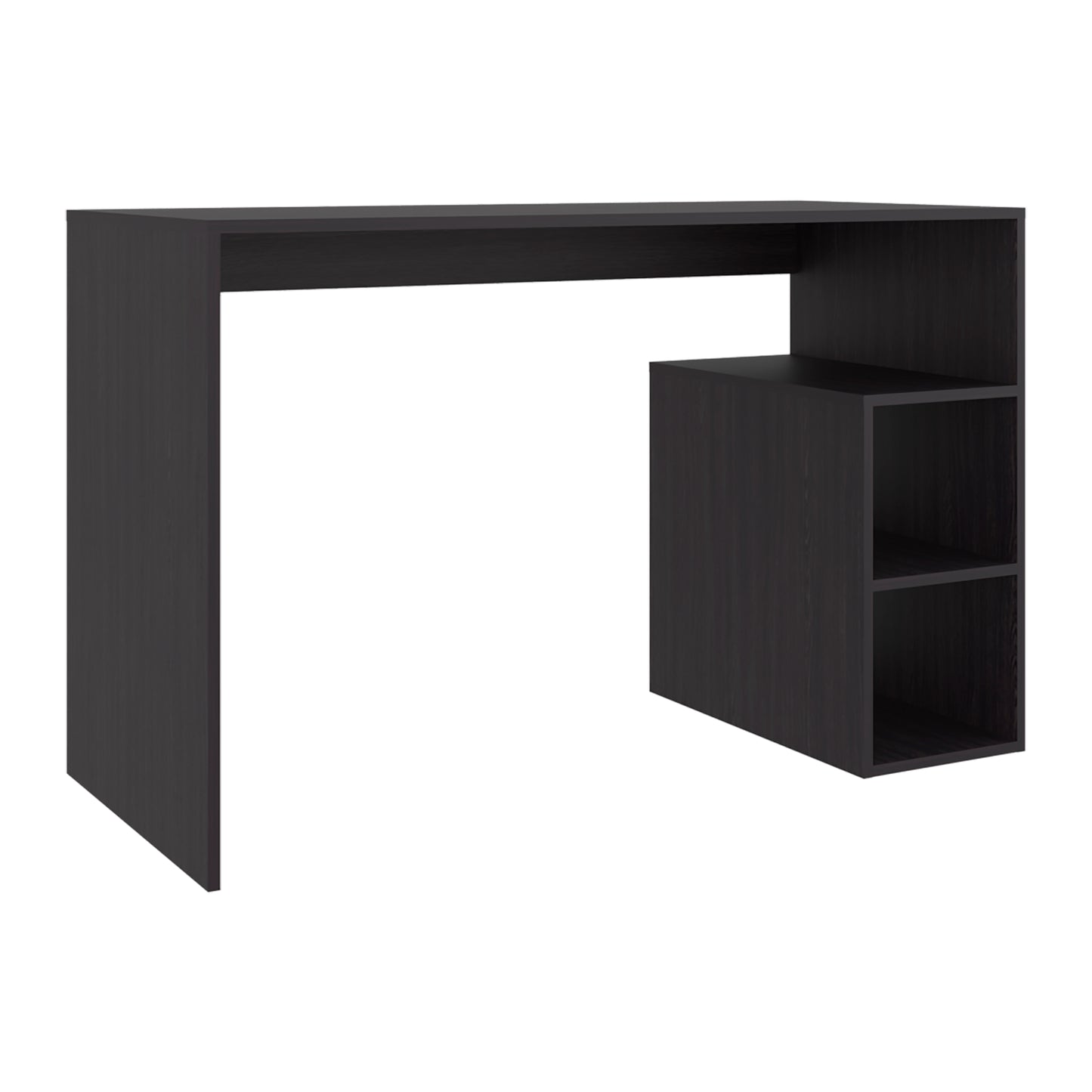 Black Engineered Wood Desk with 3 Shelves for Home Office