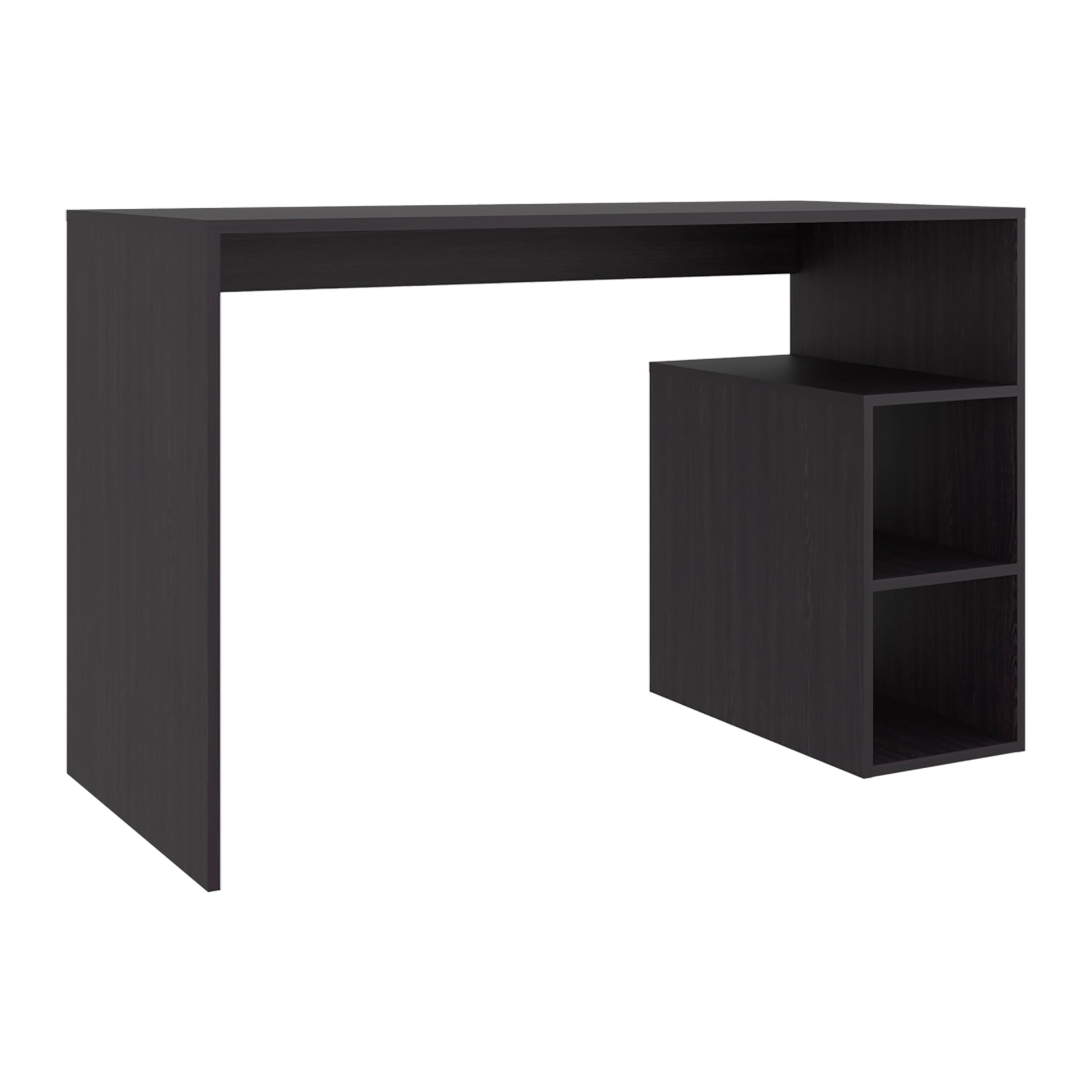 Black Engineered Wood Desk with 3 Shelves for Home Office
