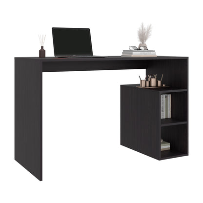 Black Engineered Wood Desk with 3 Shelves for Home Office