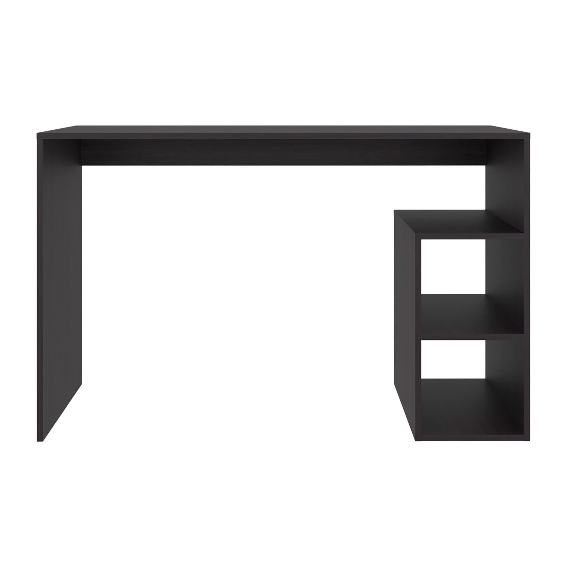 Black Engineered Wood Desk with 3 Shelves for Home Office