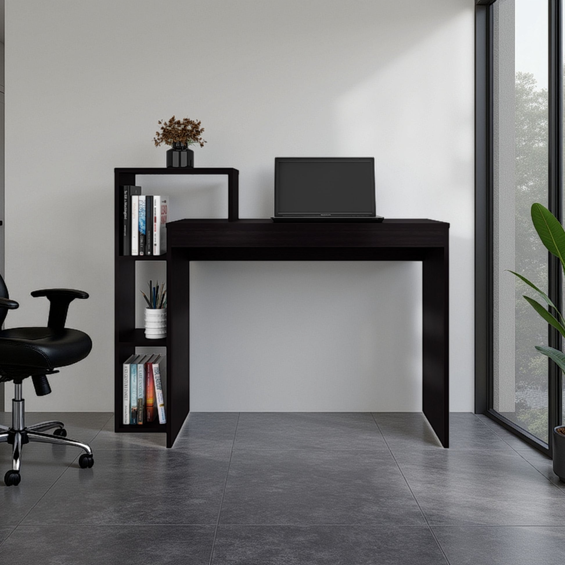 Venetie Desk, 3 Shelves, Black Wengeu