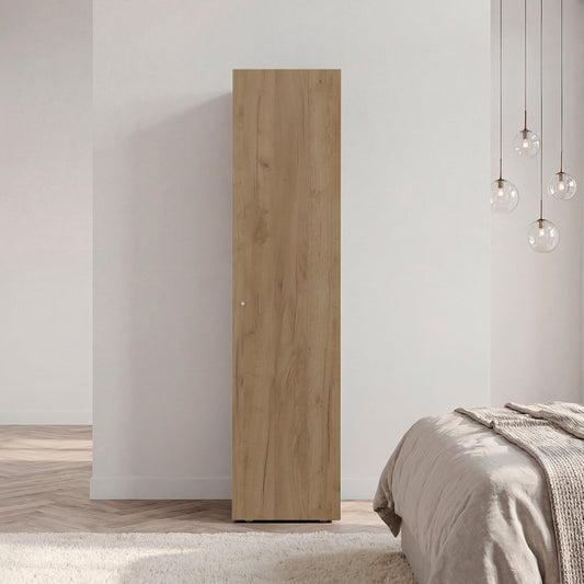 Kotlik 1 Door Wardrobe 67" H with Vertical Storage and Four Shelves, Natural Oak