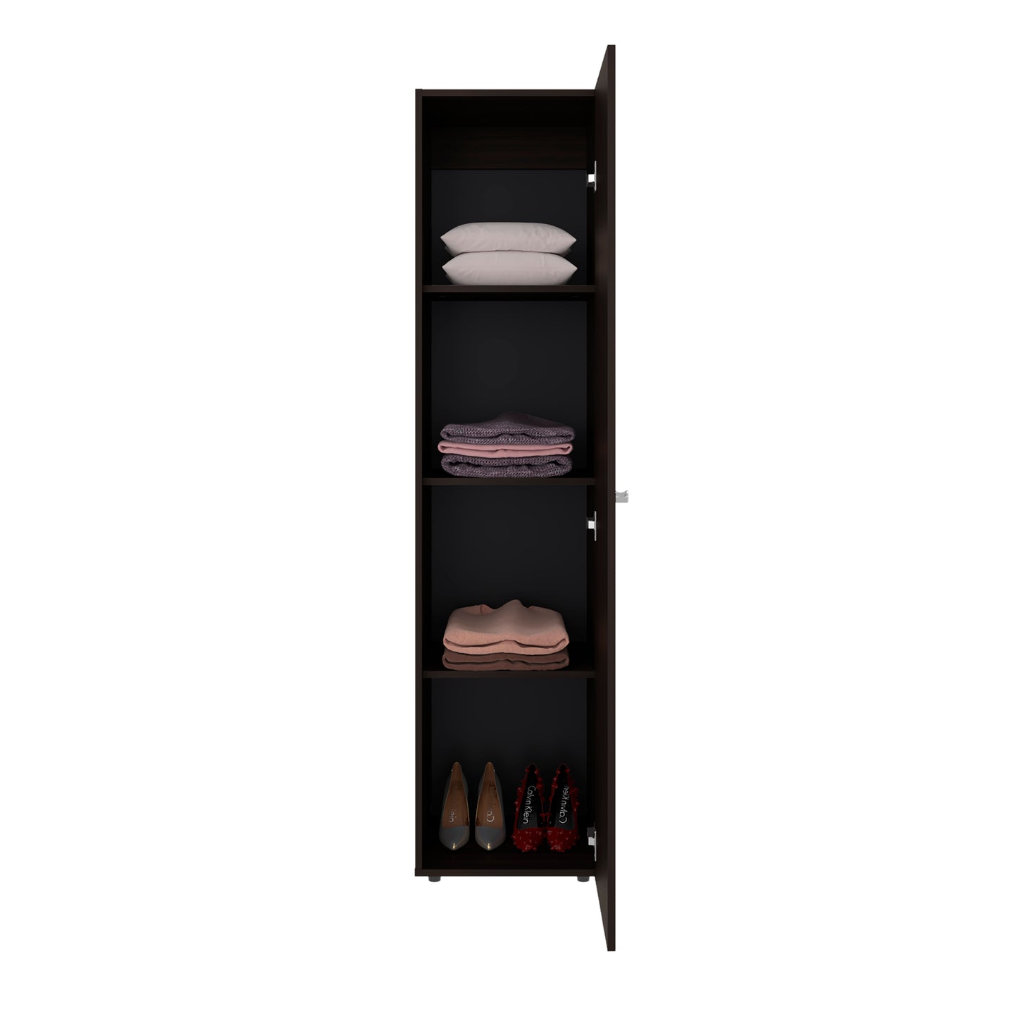67" Dark Walnut Bedroom Wardrobe with Mirror & Storage