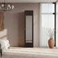 Wardrobe 67" H with Mirror and Vertical Storage Design, Dark Walnut