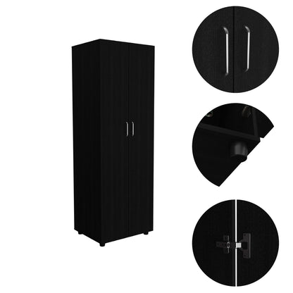 Black Armoire Organizer - 70.8" Tall, Two Shelves & Rod
